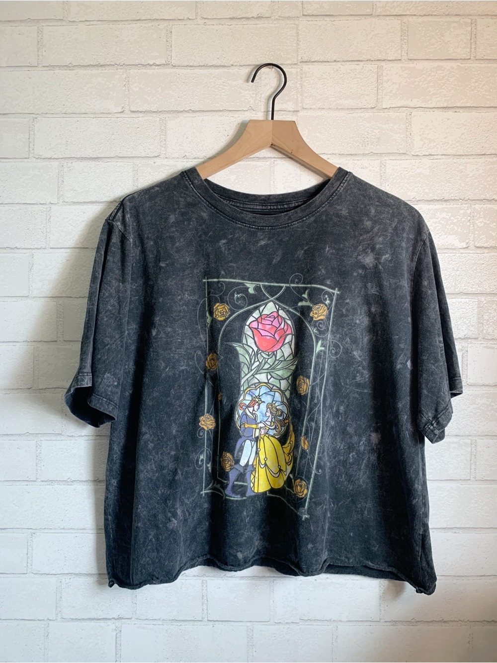Disney Princess Stained Glass Beauty & The Beast Cropped Raw Hem Tee